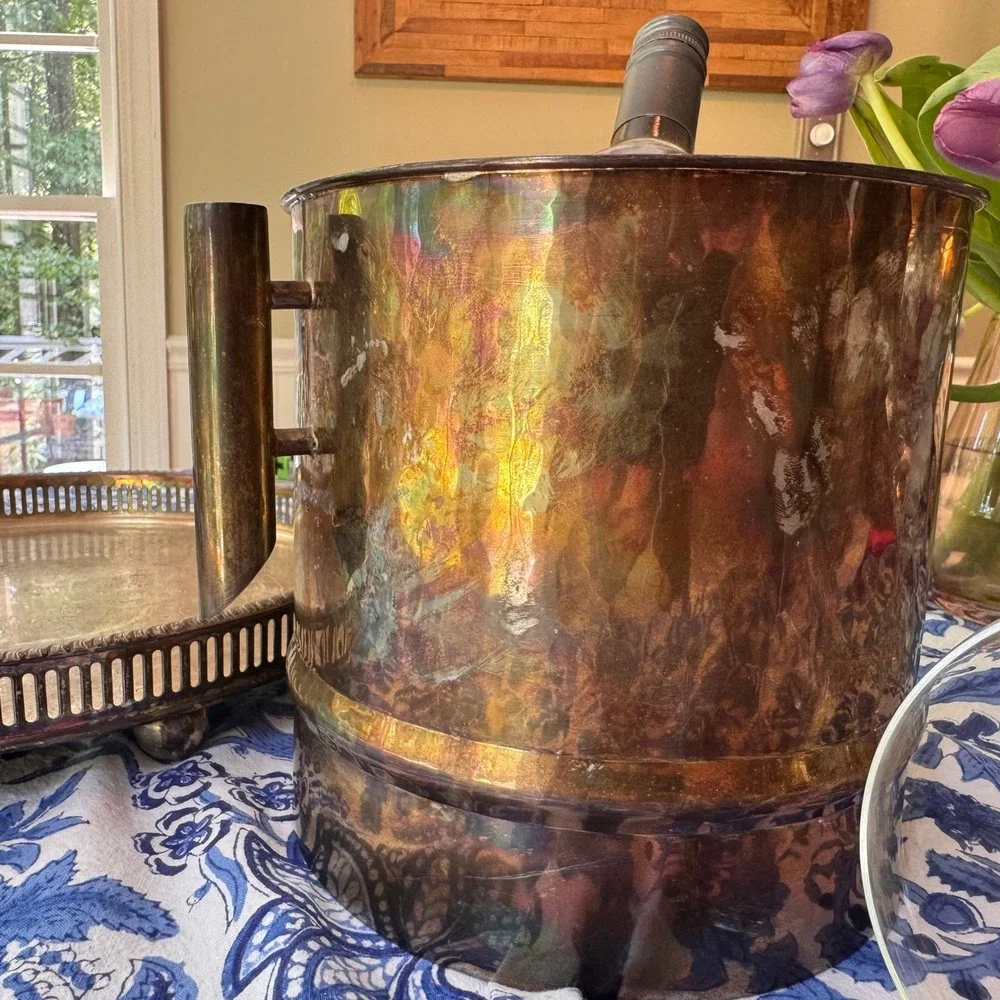 Vintage G.B. Sport Padova Italy Silver Plated Hammered Ice Bucket MCM Barware